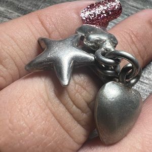 Sterling Silver Puffer heart teddy and star dangling ring